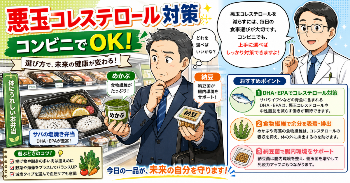 自炊なし！悪玉コレステロールを下げる食べ物5選とコンビニ活用法