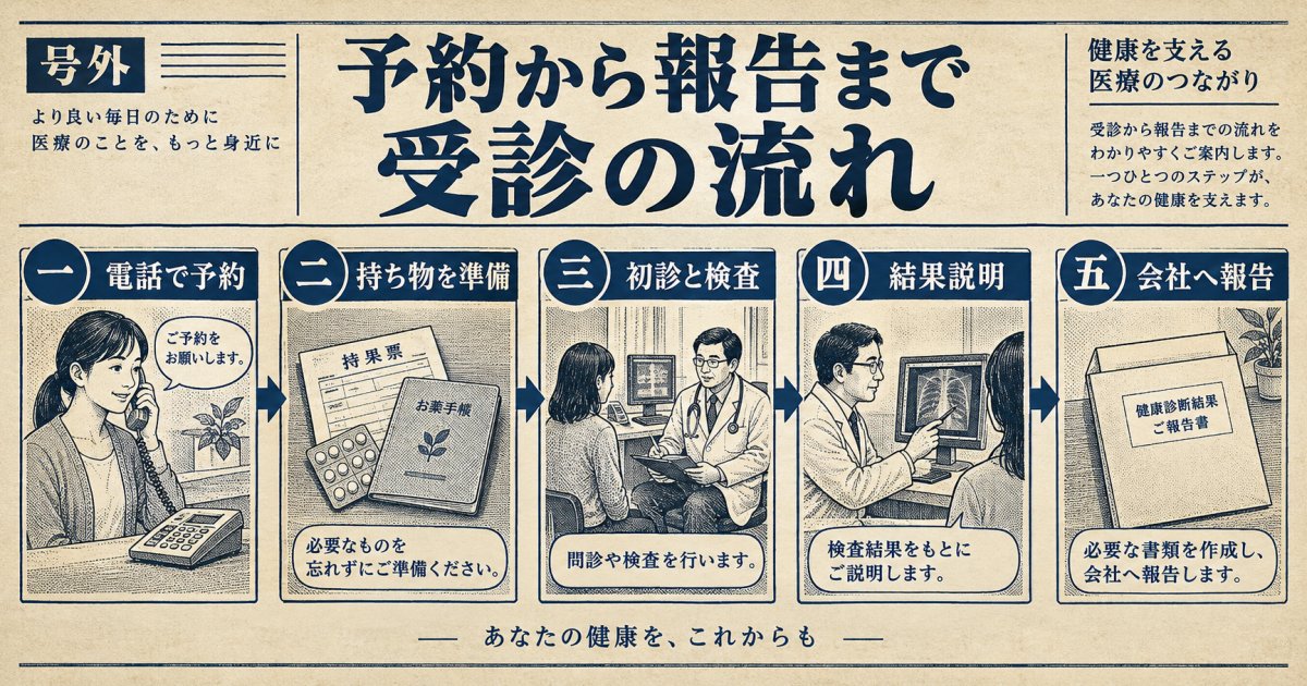 再検査の予約から結果説明・会社への報告までの受診の流れ